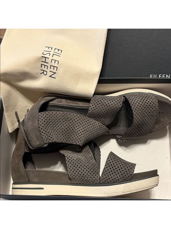 Eileen Fisher Shoes - Eileen Fisher woman’s Dark gray Sandals. Size 9 1/2 M. Good condition. Zip back